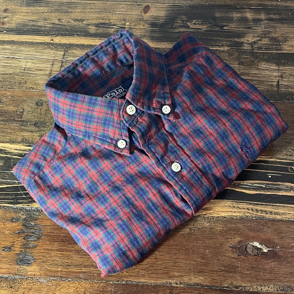 Polo By Ralph Lauren boys size 6 classic plaid berry navy long sleeve - cotton